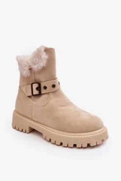 Clearance Botki Damskie Z Futerkiem Na Suwak Beżowe Morcos Damskie Damskie Trapery|Botki Zimowe Damskie