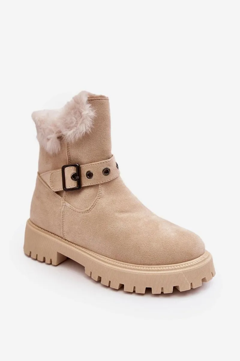 Clearance Botki Damskie Z Futerkiem Na Suwak Beżowe Morcos Damskie Damskie Trapery|Botki Zimowe Damskie