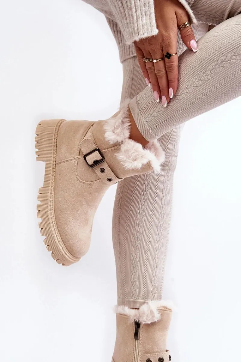 Clearance Botki Damskie Z Futerkiem Na Suwak Beżowe Morcos Damskie Damskie Trapery|Botki Zimowe Damskie