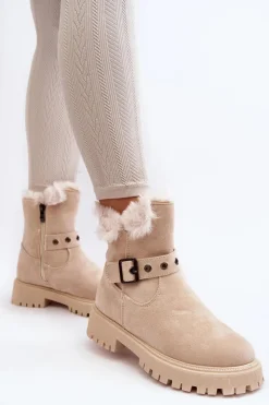 Clearance Botki Damskie Z Futerkiem Na Suwak Beżowe Morcos Damskie Damskie Trapery|Botki Zimowe Damskie