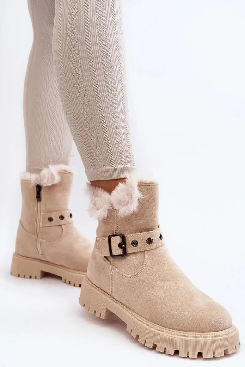 Clearance Botki Damskie Z Futerkiem Na Suwak Beżowe Morcos Damskie Damskie Trapery|Botki Zimowe Damskie