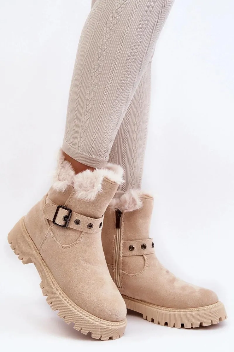 Clearance Botki Damskie Z Futerkiem Na Suwak Beżowe Morcos Damskie Damskie Trapery|Botki Zimowe Damskie
