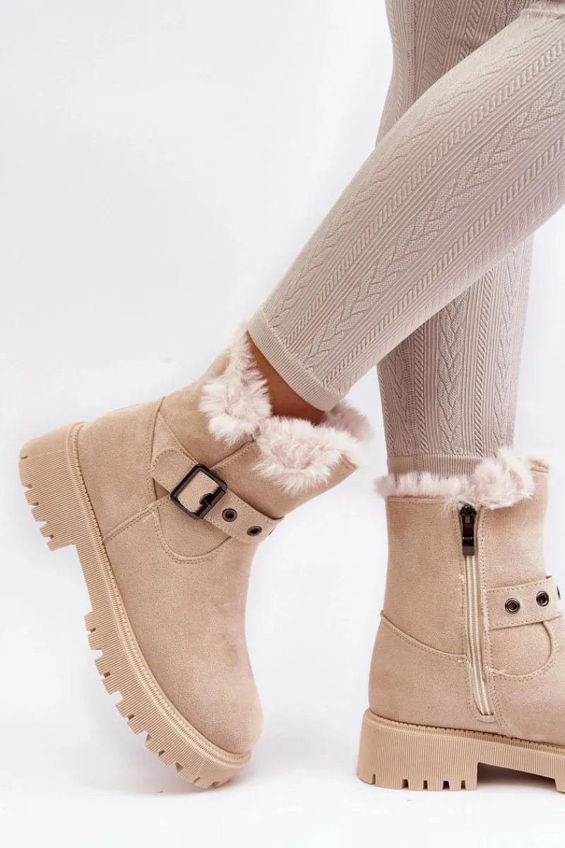 Clearance Botki Damskie Z Futerkiem Na Suwak Beżowe Morcos Damskie Damskie Trapery|Botki Zimowe Damskie