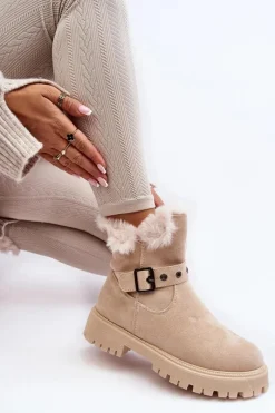 Clearance Botki Damskie Z Futerkiem Na Suwak Beżowe Morcos Damskie Damskie Trapery|Botki Zimowe Damskie
