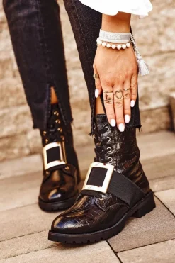 Sale Boto Botki Damskie z klamrą Happy Su Czarne