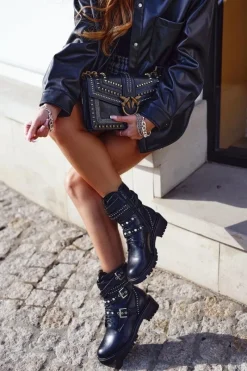 Outlet Boto Botki Damskie Z Klamrami Grunge Czarne Victory