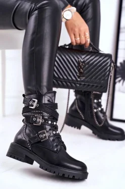 Outlet Boto Botki Damskie Z Klamrami Grunge Czarne Victory