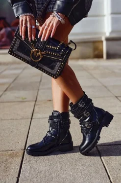Outlet Boto Botki Damskie Z Klamrami Grunge Czarne Victory