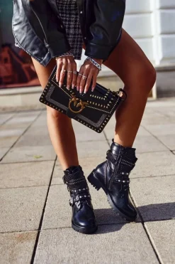 Outlet Boto Botki Damskie Z Klamrami Grunge Czarne Victory