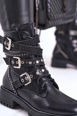 Outlet Boto Botki Damskie Z Klamrami Grunge Czarne Victory