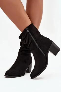 Damskie buty S.Barski Botki Damskie Z Marszczeniem Na Słupku S.Barski HY52-516 Czarne Czarny