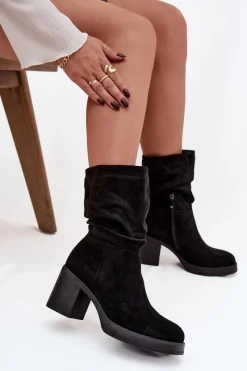 Online Boto Botki Damskie Z Marszczeniem Na Słupku Ocieplane Czarne Amoria