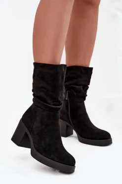 Online Boto Botki Damskie Z Marszczeniem Na Słupku Ocieplane Czarne Amoria