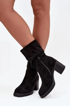 Online Boto Botki Damskie Z Marszczeniem Na Słupku Ocieplane Czarne Amoria
