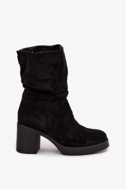 Online Boto Botki Damskie Z Marszczeniem Na Słupku Ocieplane Czarne Amoria