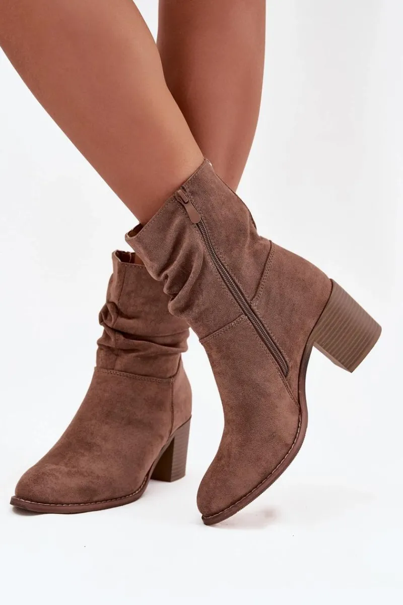 Discount Botki Damskie Z Marszczeniem Na Słupku S.Barski HY52-516 Brązowe Damskie Botki Zimowe Damskie|Botki Na Obcasie