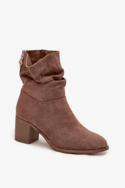 Discount Botki Damskie Z Marszczeniem Na Słupku S.Barski HY52-516 Brązowe Damskie Botki Zimowe Damskie|Botki Na Obcasie