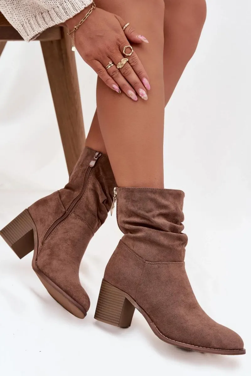 Discount Botki Damskie Z Marszczeniem Na Słupku S.Barski HY52-516 Brązowe Damskie Botki Zimowe Damskie|Botki Na Obcasie