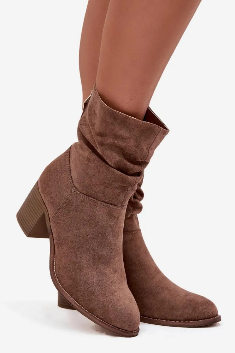 Discount Botki Damskie Z Marszczeniem Na Słupku S.Barski HY52-516 Brązowe Damskie Botki Zimowe Damskie|Botki Na Obcasie