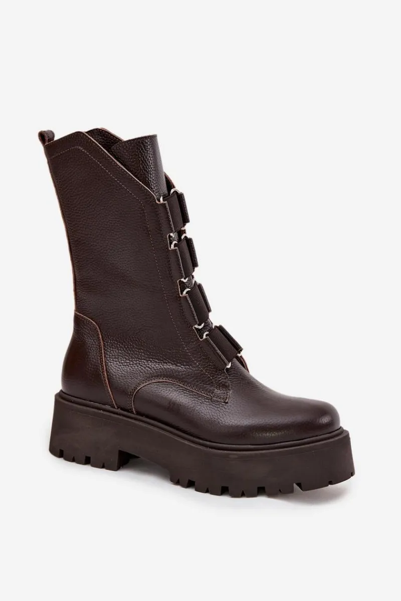 Best Zazoo Botki Damskie Z Naturalnej Skóry Na Platformie 3795 Czekoladowe Brązowy