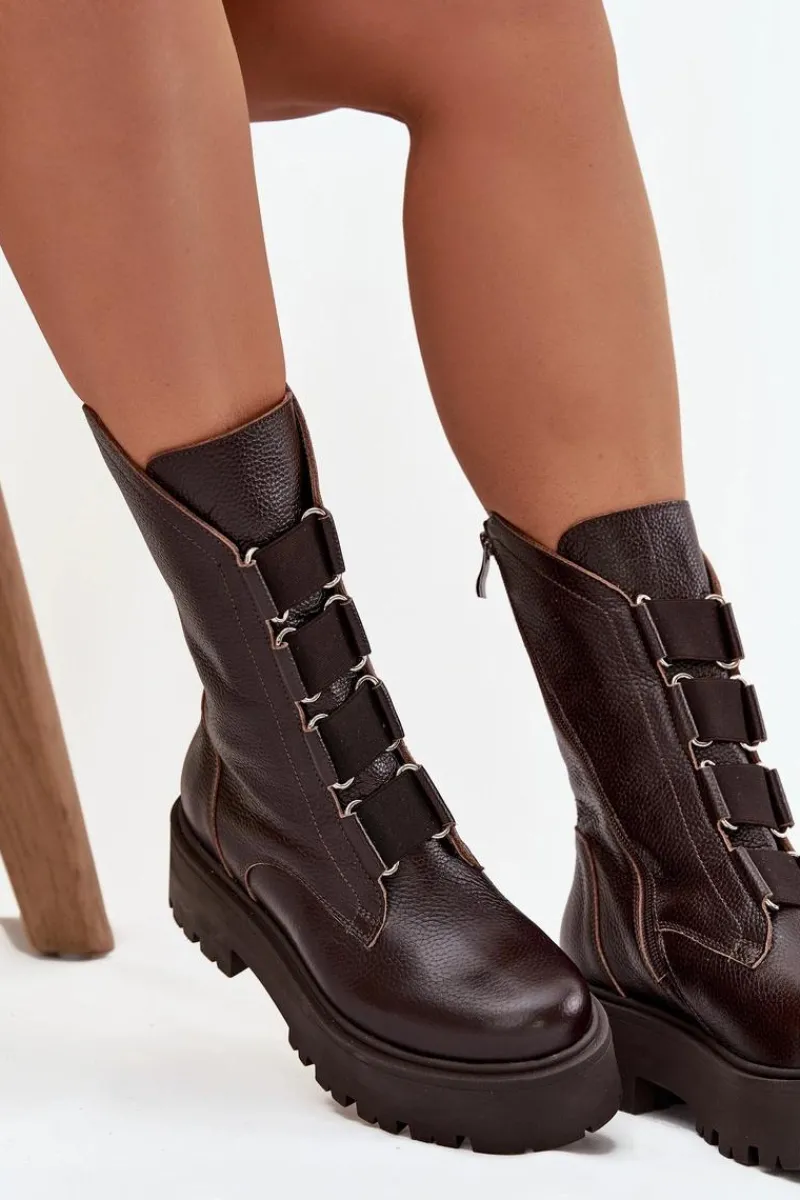 Best Zazoo Botki Damskie Z Naturalnej Skóry Na Platformie 3795 Czekoladowe Brązowy