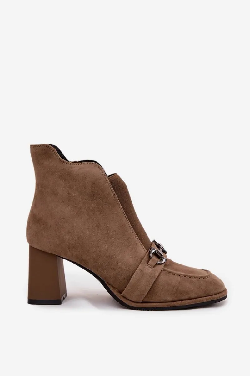 New Botki Damskie Z Naturalnego Zamszu Na Słupku 57C0221 Beżowe Damskie Botki Skórzane|Botki Na Słupku