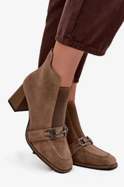 New Botki Damskie Z Naturalnego Zamszu Na Słupku 57C0221 Beżowe Damskie Botki Skórzane|Botki Na Słupku