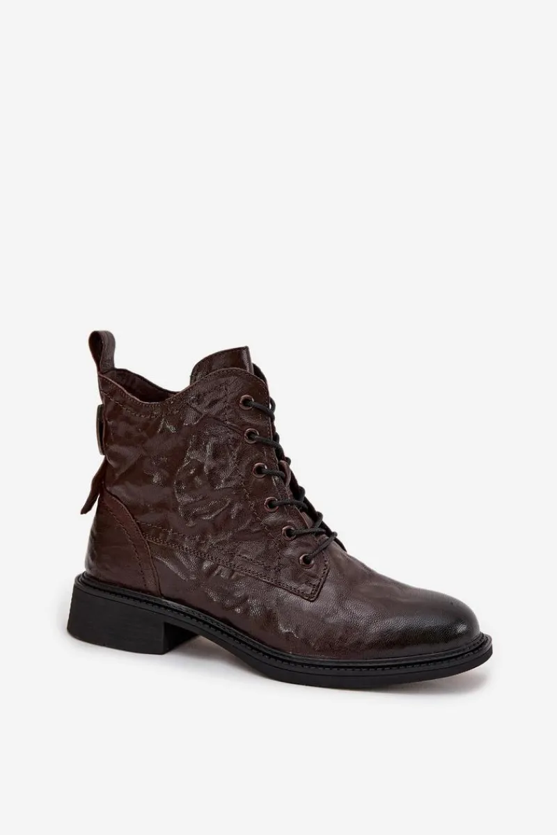 Botki Damskie Z Naturalnej Skóry Ocieplane 57C1005 Czekoladowe Damskie Botki Ocieplane|Botki Skórzane