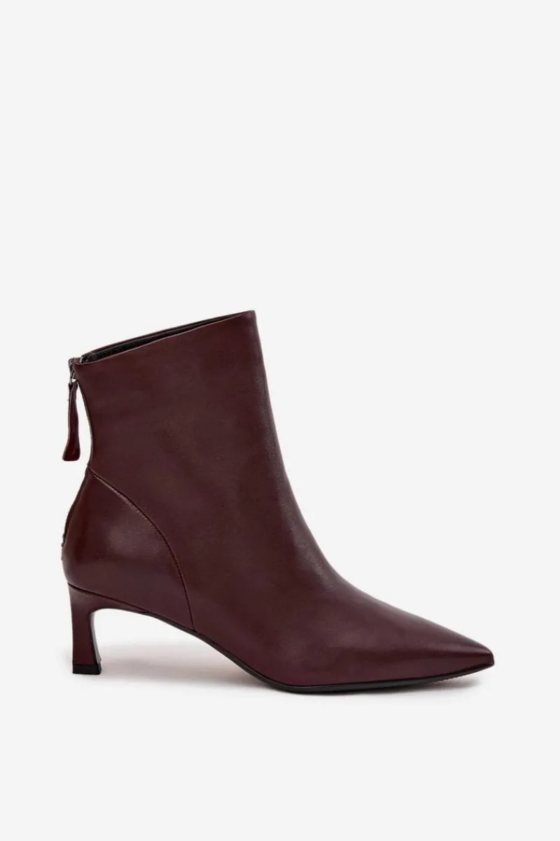 Botki Ocieplane|Botki Skórzane>Damskie buty S.Barski Botki Damskie Z Naturalnej Skóry Na Obcasie D&A CR52-661 Bordowe Czerwony