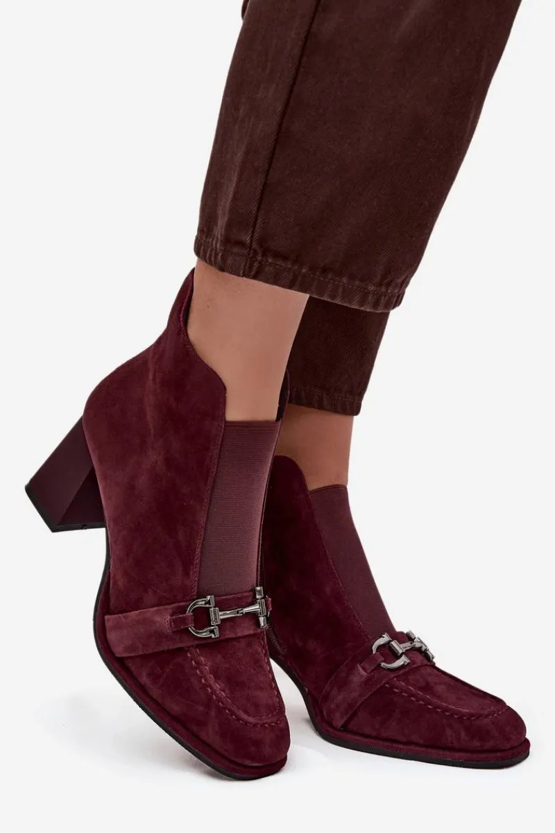 Botki Skórzane|Botki Na Słupku>Artiker Botki Damskie Z Naturalnego Zamszu Na Słupku 57C0222 Bordowe Czerwony