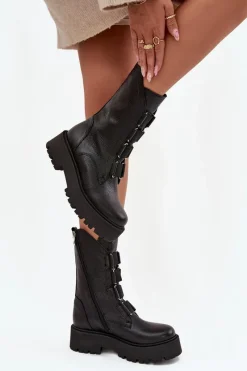 Hot Botki Damskie Z Naturalnej Skóry Na Platformie 3795 Czarne Damskie Brązowe I Beżowe Botki|Botki Płaskie