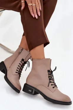 Botki Ocieplane|Botki Sznurowane>Buty damskie Vinceza Botki Damskie Z Naturalnej Skóry Na Niskim Obcasie Ocieplane Vinceza 39955 Beżowe Beżowy