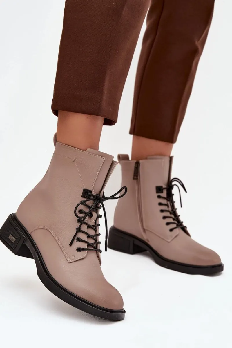 Botki Ocieplane|Botki Sznurowane>Buty damskie Vinceza Botki Damskie Z Naturalnej Skóry Na Niskim Obcasie Ocieplane Vinceza 39955 Beżowe Beżowy