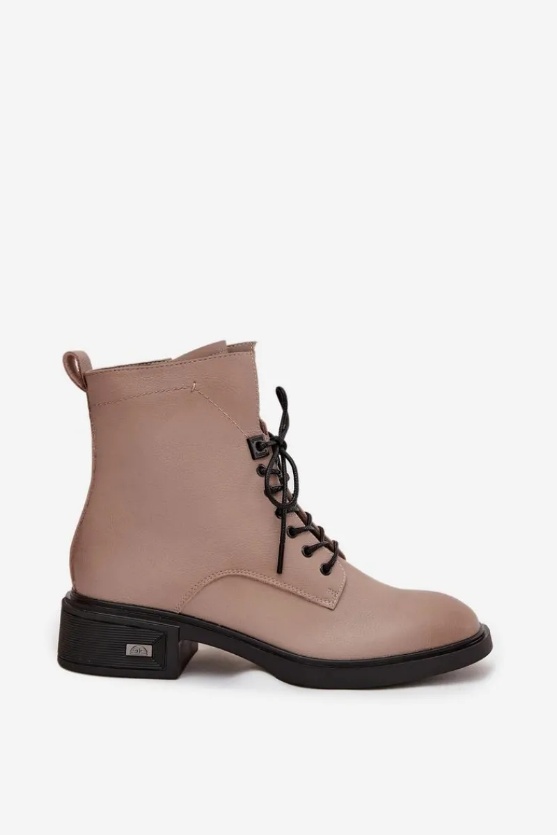 Botki Ocieplane|Botki Sznurowane>Buty damskie Vinceza Botki Damskie Z Naturalnej Skóry Na Niskim Obcasie Ocieplane Vinceza 39955 Beżowe Beżowy