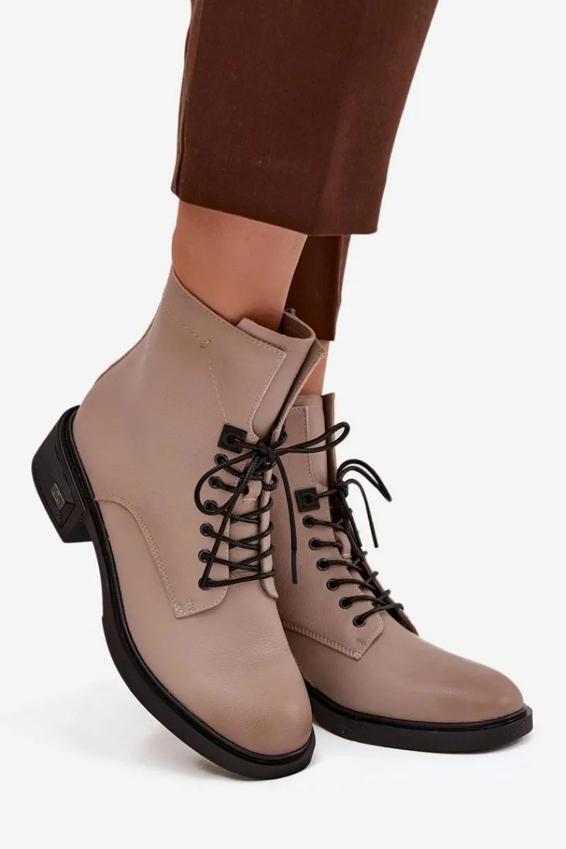 Botki Ocieplane|Botki Sznurowane>Buty damskie Vinceza Botki Damskie Z Naturalnej Skóry Na Niskim Obcasie Ocieplane Vinceza 39955 Beżowe Beżowy