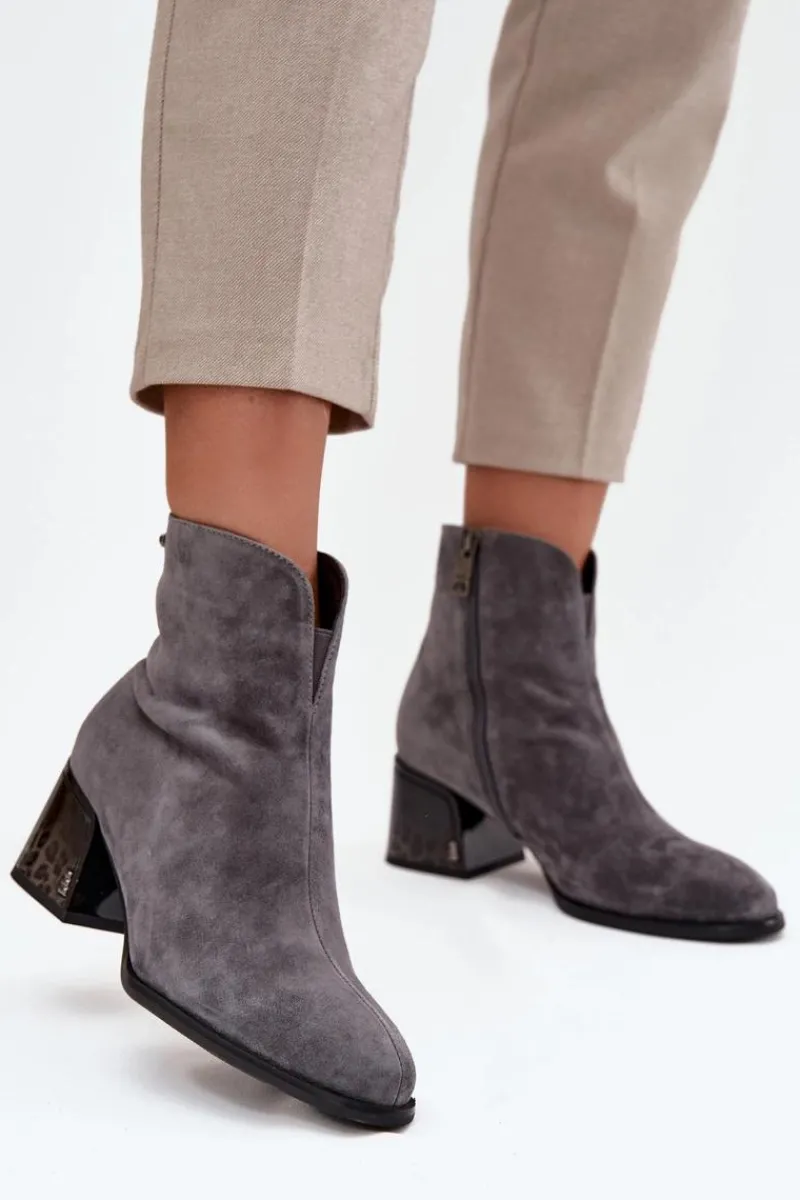 Online Botki Damskie Z Naturalnego Zamszu Na Obcasie Ocieplane Vinceza 66806 Szare Damskie Botki Ocieplane|Botki Skórzane