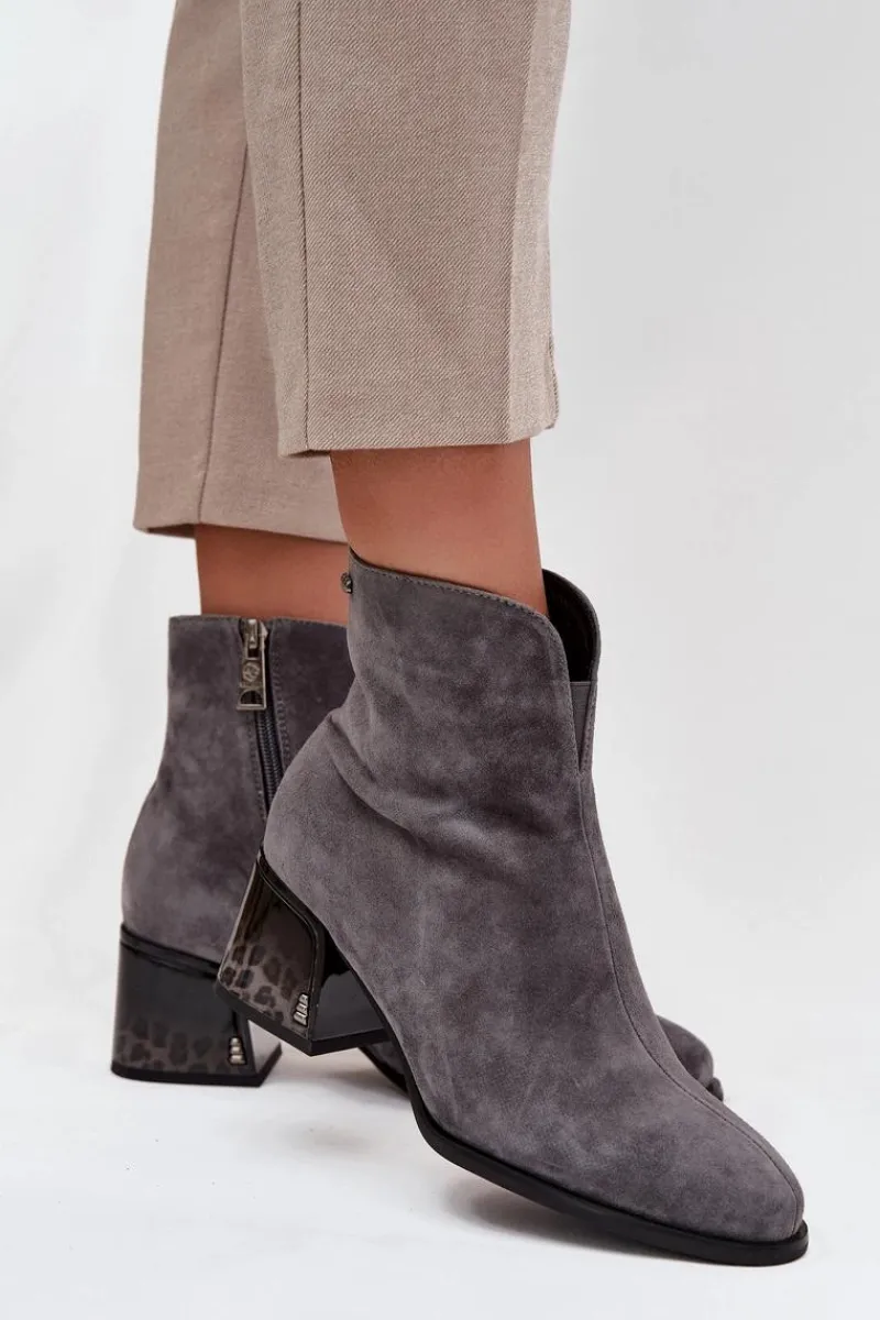 Online Botki Damskie Z Naturalnego Zamszu Na Obcasie Ocieplane Vinceza 66806 Szare Damskie Botki Ocieplane|Botki Skórzane