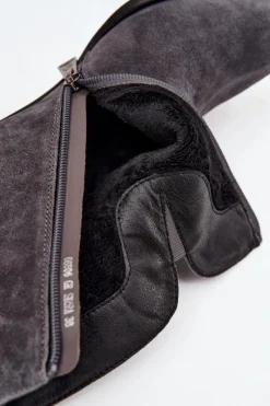 Online Botki Damskie Z Naturalnego Zamszu Na Obcasie Ocieplane Vinceza 66806 Szare Damskie Botki Ocieplane|Botki Skórzane