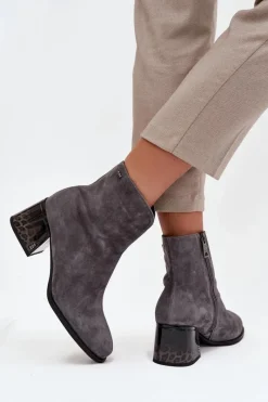 Online Botki Damskie Z Naturalnego Zamszu Na Obcasie Ocieplane Vinceza 66806 Szare Damskie Botki Ocieplane|Botki Skórzane