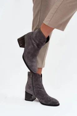 Online Botki Damskie Z Naturalnego Zamszu Na Obcasie Ocieplane Vinceza 66806 Szare Damskie Botki Ocieplane|Botki Skórzane