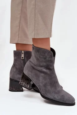 Online Botki Damskie Z Naturalnego Zamszu Na Obcasie Ocieplane Vinceza 66806 Szare Damskie Botki Ocieplane|Botki Skórzane