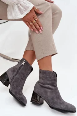 Online Botki Damskie Z Naturalnego Zamszu Na Obcasie Ocieplane Vinceza 66806 Szare Damskie Botki Ocieplane|Botki Skórzane