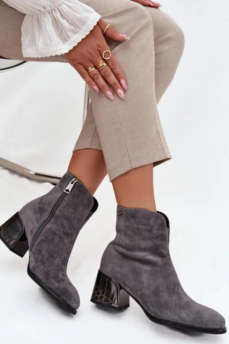 Online Botki Damskie Z Naturalnego Zamszu Na Obcasie Ocieplane Vinceza 66806 Szare Damskie Botki Ocieplane|Botki Skórzane