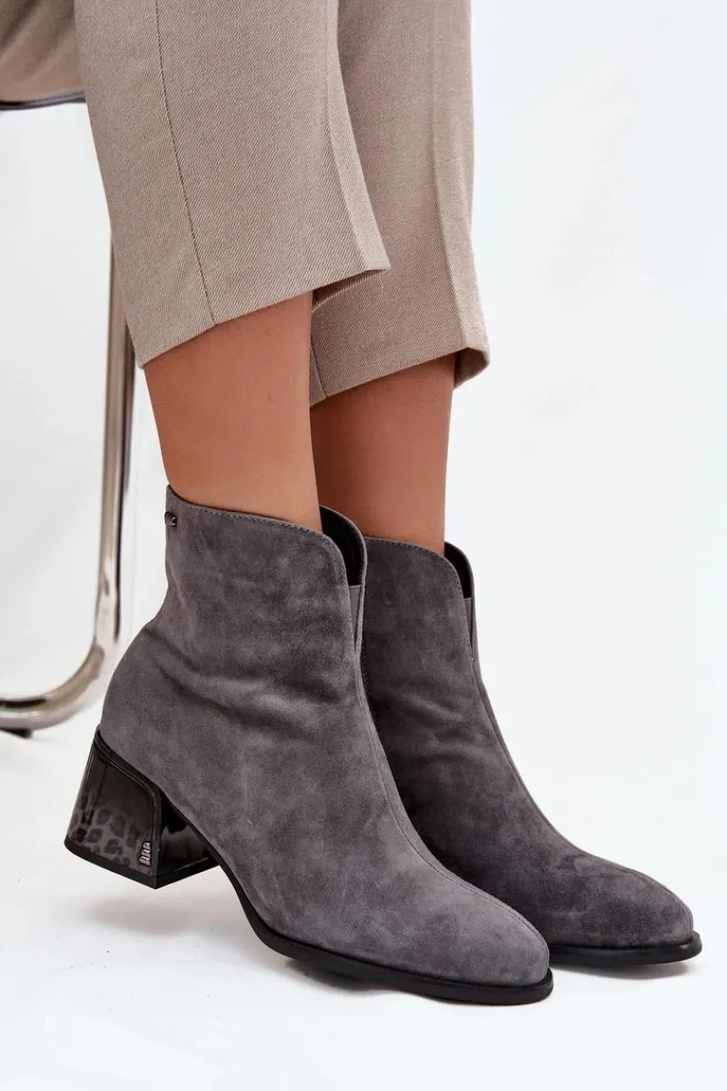Online Botki Damskie Z Naturalnego Zamszu Na Obcasie Ocieplane Vinceza 66806 Szare Damskie Botki Ocieplane|Botki Skórzane