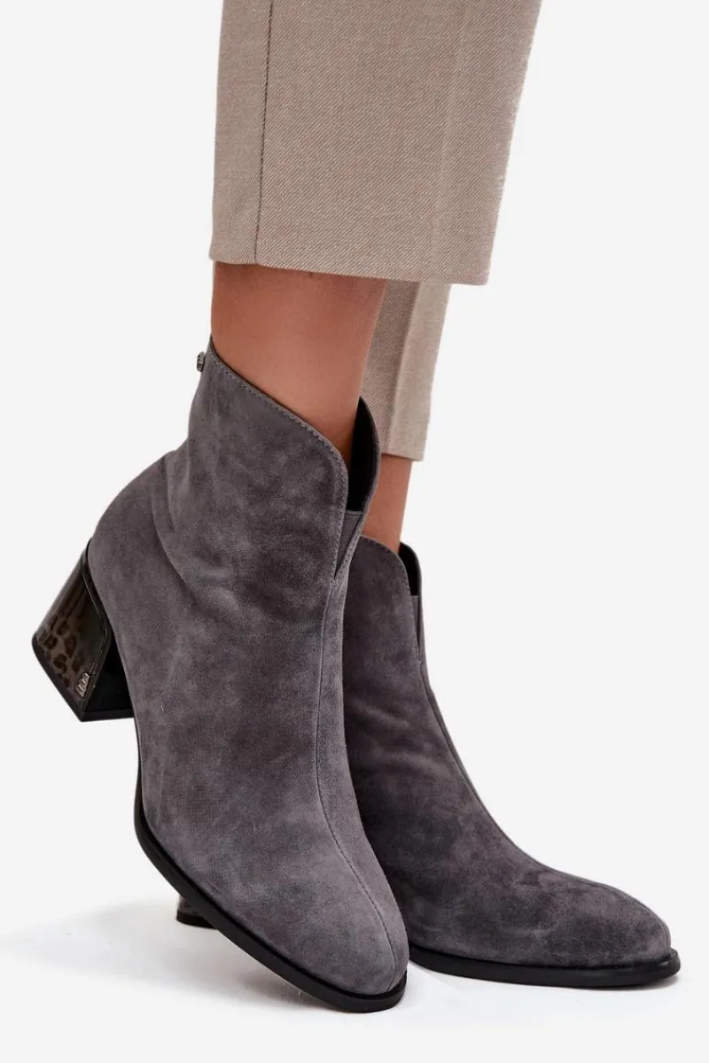 Online Botki Damskie Z Naturalnego Zamszu Na Obcasie Ocieplane Vinceza 66806 Szare Damskie Botki Ocieplane|Botki Skórzane