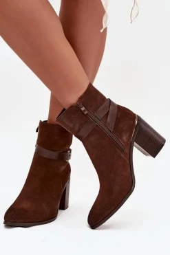 Botki Ocieplane|Botki Skórzane></noscript>Buty Sergio Leone Botki Damskie Z Naturalnego Zamszu Na Słupku Ocieplane Sergio Leone BT25384-S Brązowe