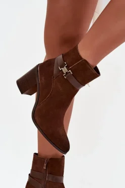 Botki Ocieplane|Botki Skórzane></noscript>Buty Sergio Leone Botki Damskie Z Naturalnego Zamszu Na Słupku Ocieplane Sergio Leone BT25384-S Brązowe