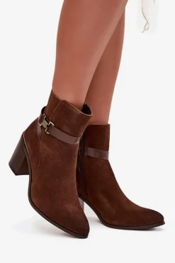 Botki Ocieplane|Botki Skórzane></noscript>Buty Sergio Leone Botki Damskie Z Naturalnego Zamszu Na Słupku Ocieplane Sergio Leone BT25384-S Brązowe