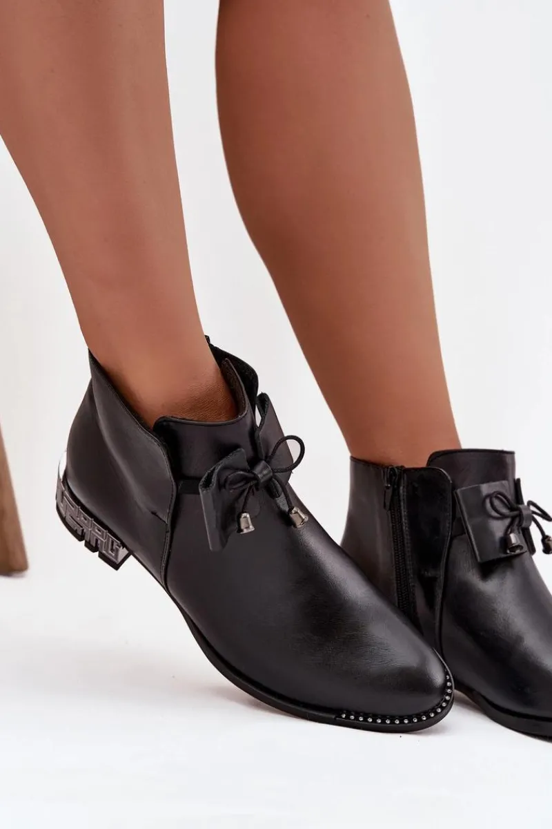 Online Zazoo Botki Damskie Z Naturalnej Skóry Na Niskim Obcasie 1396 Czarne