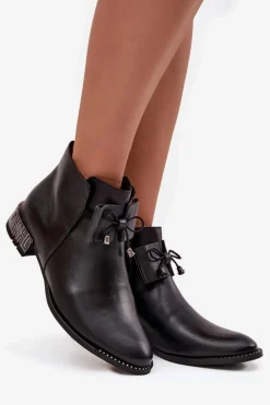 Online Zazoo Botki Damskie Z Naturalnej Skóry Na Niskim Obcasie 1396 Czarne